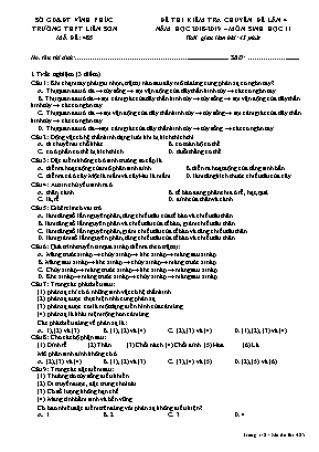 Đề thi kiểm tra chuyên đề lần 4 môn Sinh học Lớp 11 - Mã đề 485 - Năm học 2018-2019 - Trường THPT Liễn Sơn